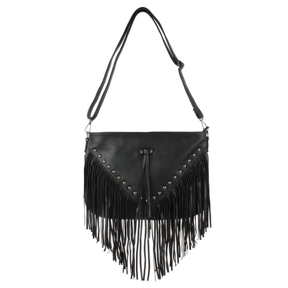 Leather Fringe Messenger Bag Hobo Crossbody Tassel Shoulder Bags, >:( - Picture 1 of 6